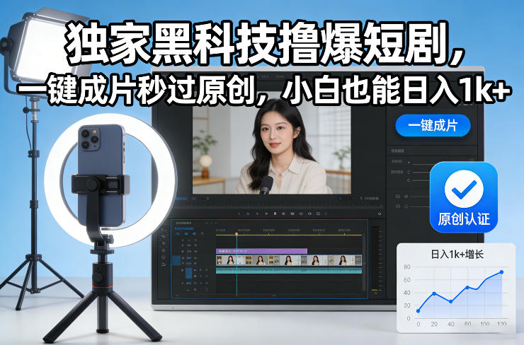独家黑科技撸爆短剧，一键成片秒过原创，小白也能日入1k+【揭秘】-亿佰盟网