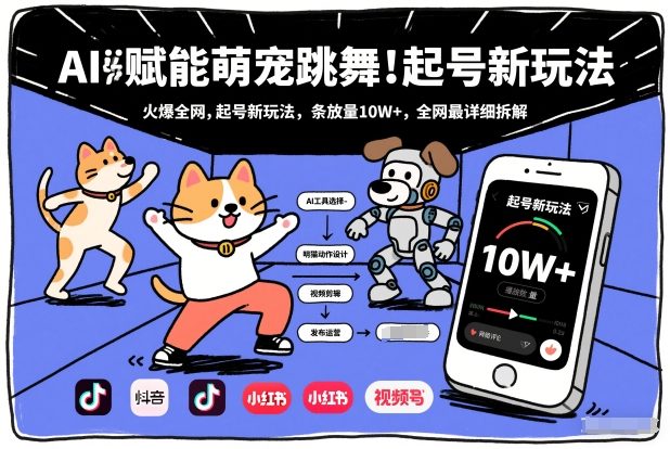 AI赋能萌宠跳舞，火爆全网，起号新玩法，条条播放量10W+，全网最详细拆解-亿佰盟网