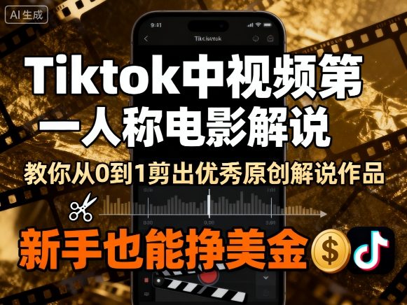 Tiktok中视频第一人称电影解说，教你从0到1剪出一个优秀的原创解说作品，新手也能挣美金-亿佰盟网